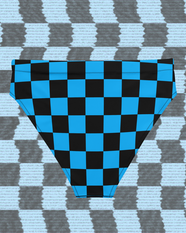Blue Wavelength Checkered High-Waisted Bikini Bottom