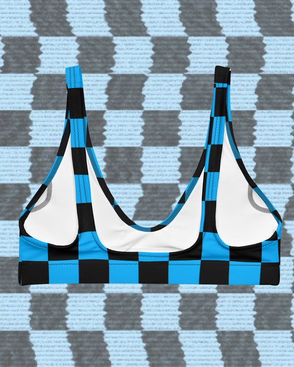 Blue Wavelength Checkered Bikini Top