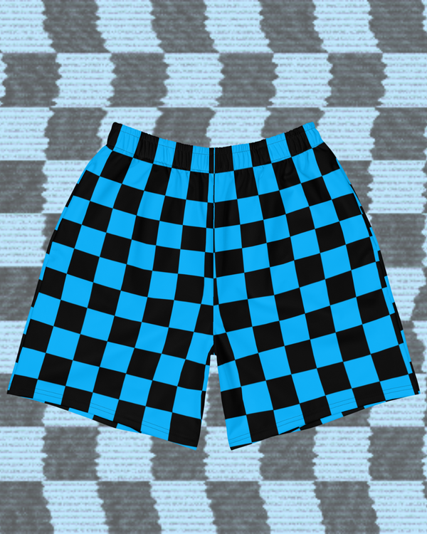 Blue Wavelength Checkered Athletic Shorts