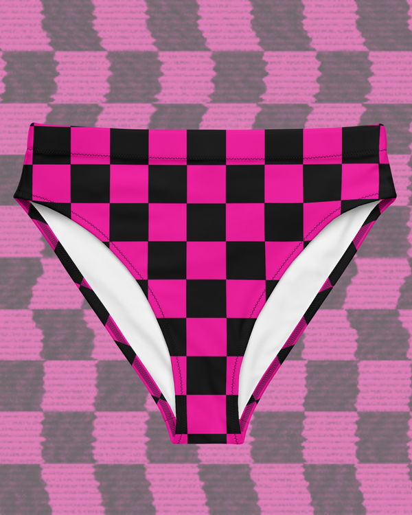 Pink Wavelength Checkered High-Waisted Bikini Bottom