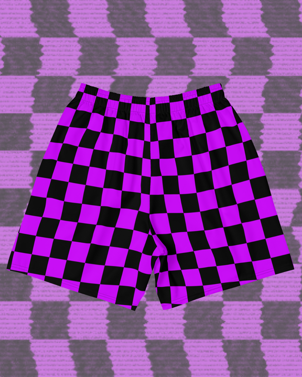 Purple Wavelength Checkered Athletic Shorts