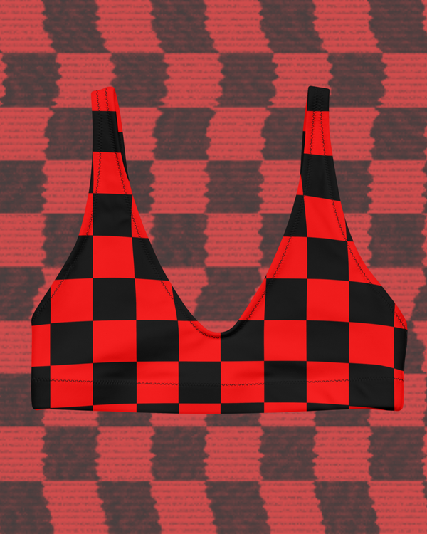Red Wavelength Checkered Bikini Top