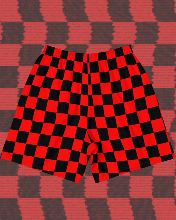 Red Wavelength Checkered Athletic Shorts