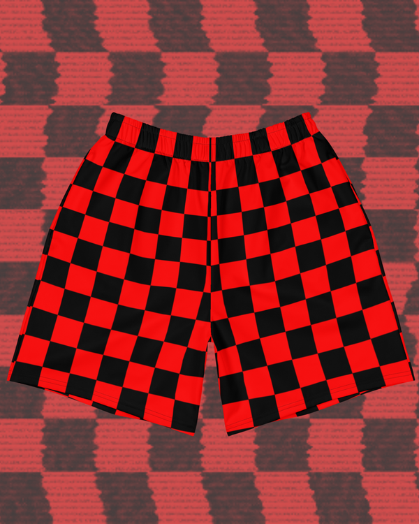 Red Wavelength Checkered Athletic Shorts