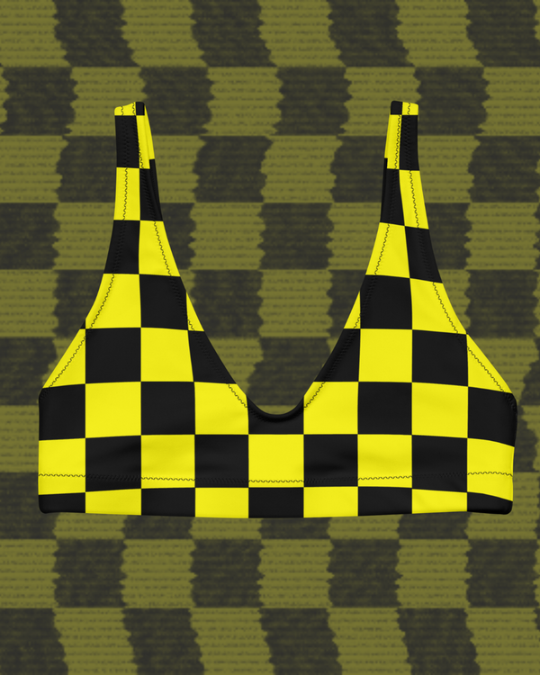 Yellow Wavelength Checkered Bikini Top