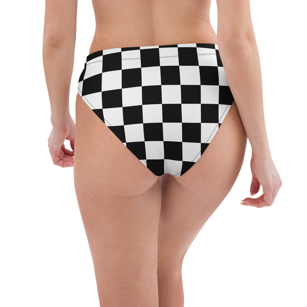 White Wavelength Checkered High-Waisted Bikini Bottom