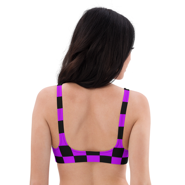 Purple Wavelength Checkered Bikini Top