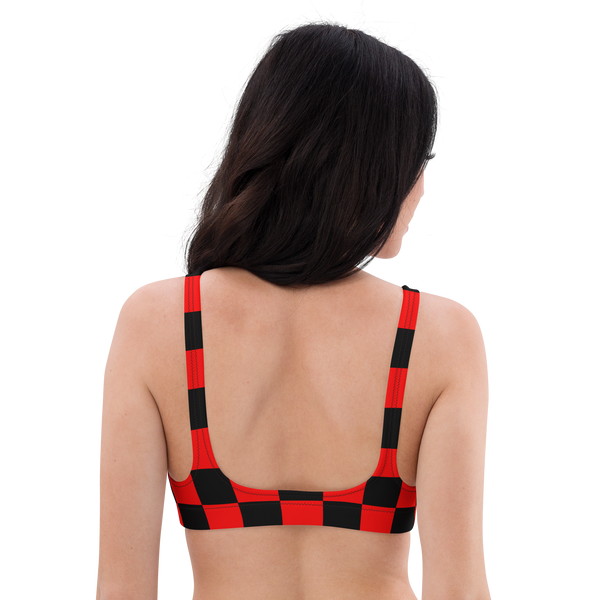 Red Wavelength Checkered Bikini Top